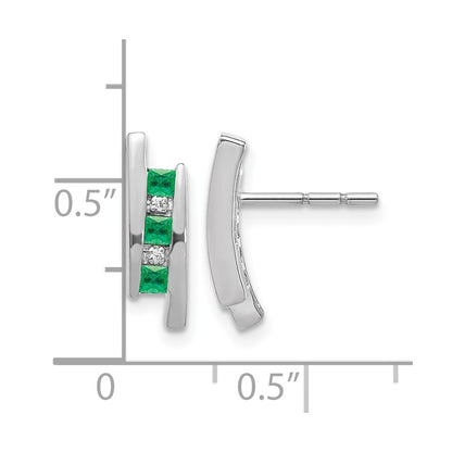 14k White Gold Real Diamond and Emerald Earrings