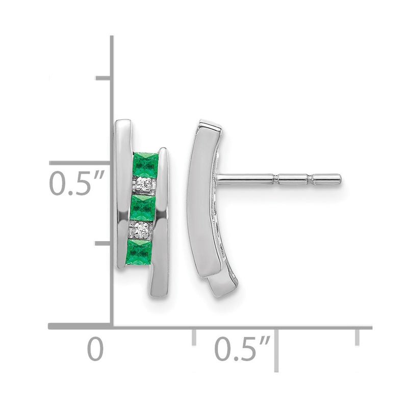 14k White Gold Real Diamond and Emerald Earrings