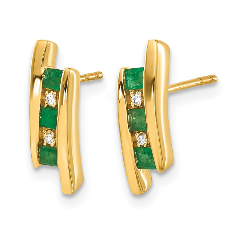 14k Yellow Gold Real Diamond and Emerald Earrings