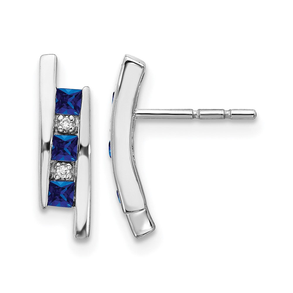 14k White Gold Real Diamond and Sapphire Earrings