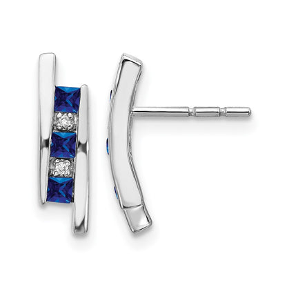 14k White Gold Real Diamond and Sapphire Earrings