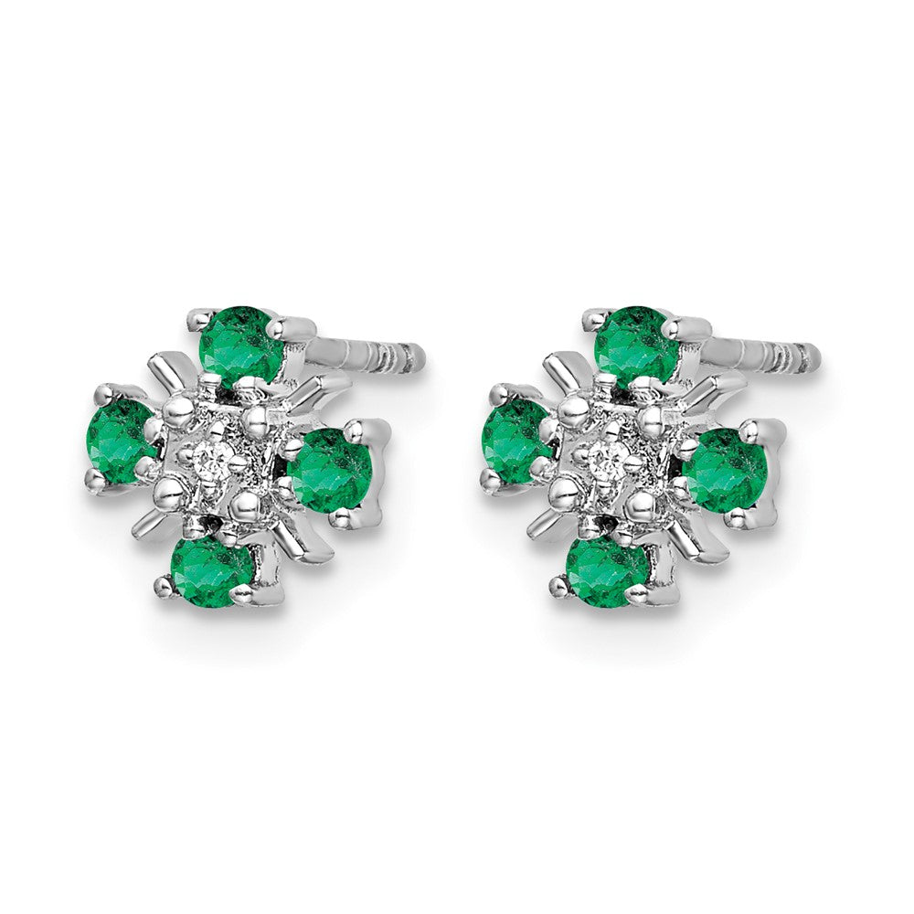 14k White Gold Emerald and Real Diamond Post Earrings