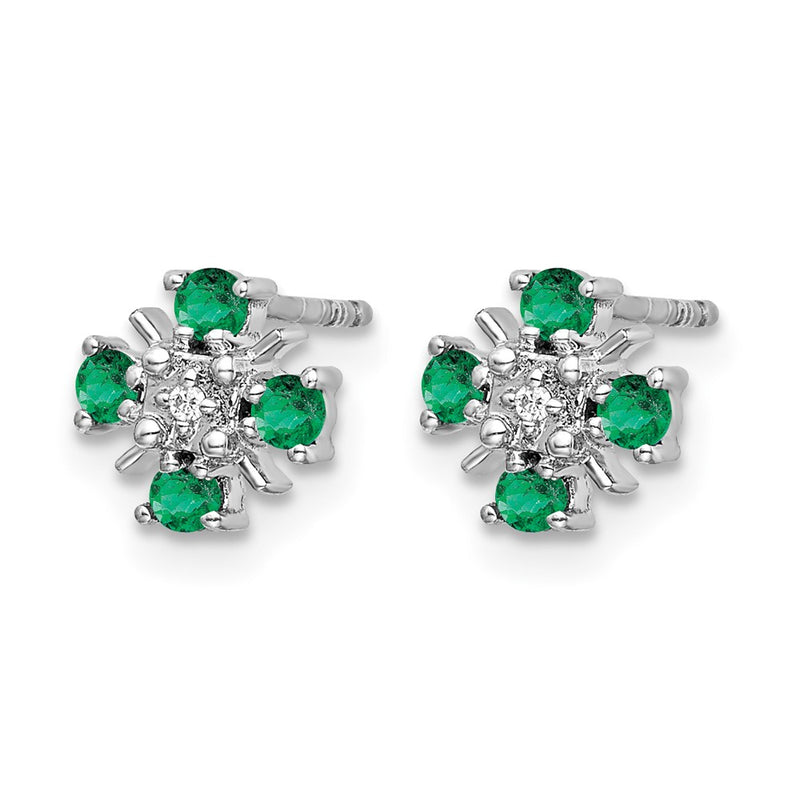 14k White Gold Emerald and Real Diamond Post Earrings