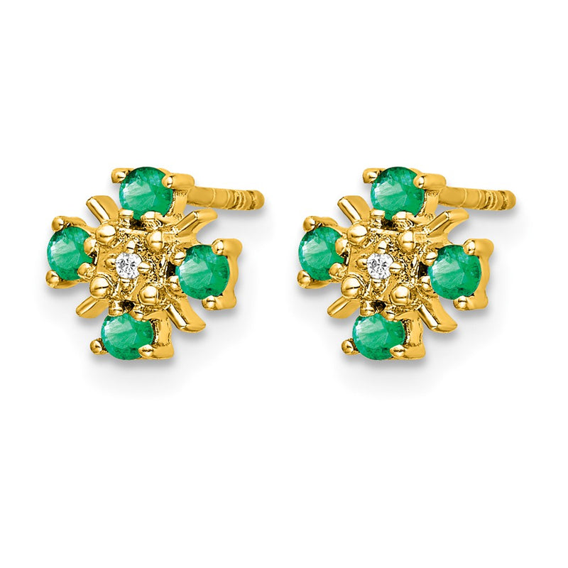 14k Yellow Gold Emerald and Real Diamond Post Earrings