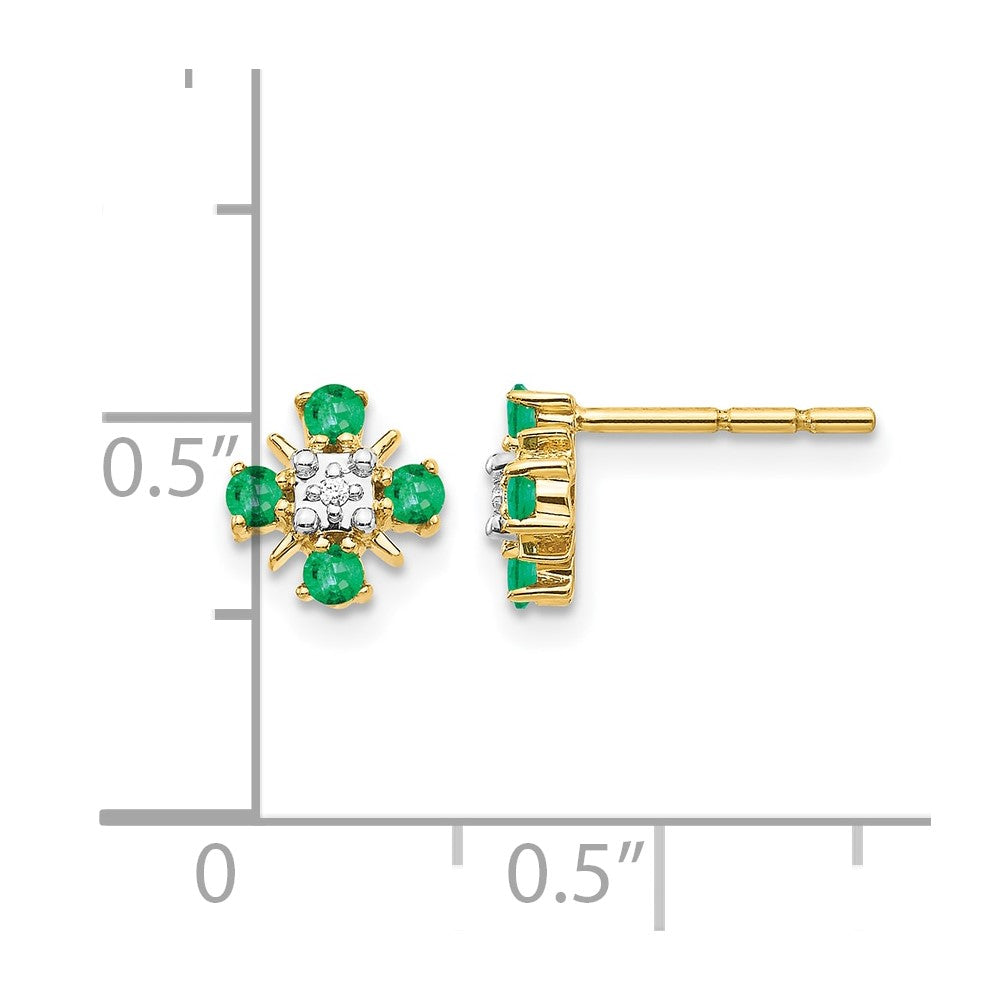 14k Yellow Gold Emerald and Real Diamond Post Earrings
