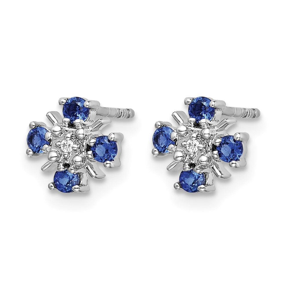 14k White Gold Blue Sapphire and Real Diamond Post Earrings