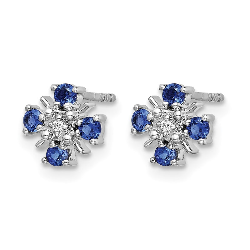 14k White Gold Blue Sapphire and Real Diamond Post Earrings