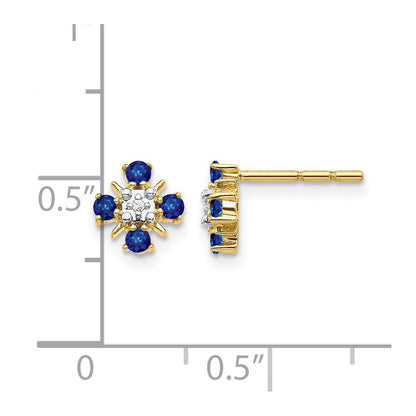 14k Yellow Gold Blue Sapphire and Real Diamond Post Earrings