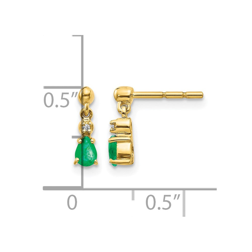 14k Yellow Gold Emerald and Real Diamond Dangle Earrings