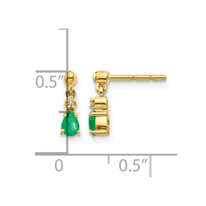 14k Yellow Gold Emerald and Real Diamond Dangle Earrings