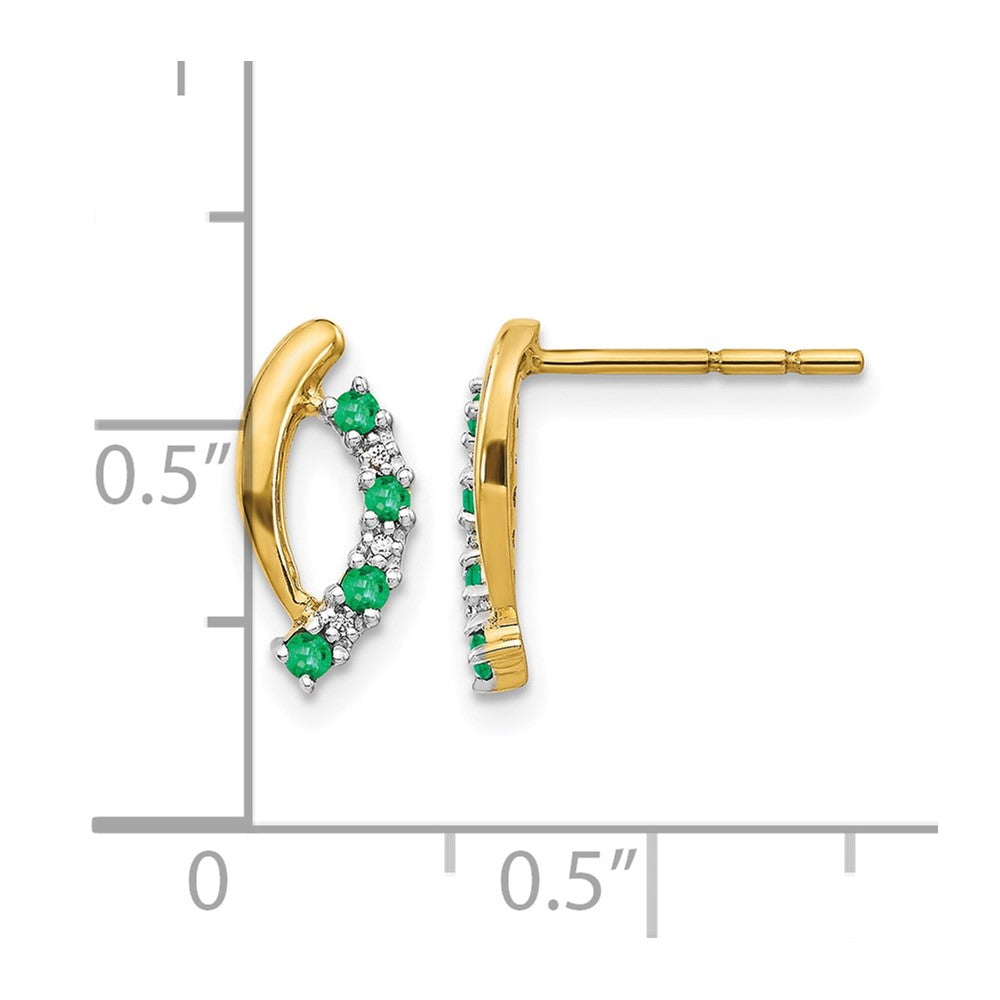 14k Yellow Gold Real Diamond and Emerald Post Earrings