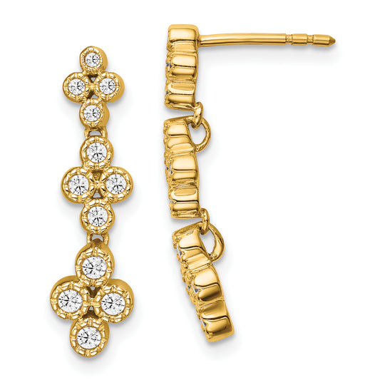 14K Yellow Gold True Origin 3/8 Carat Lab Grown Diamond Vs Def Floral Bloom Post Dangle Earrings