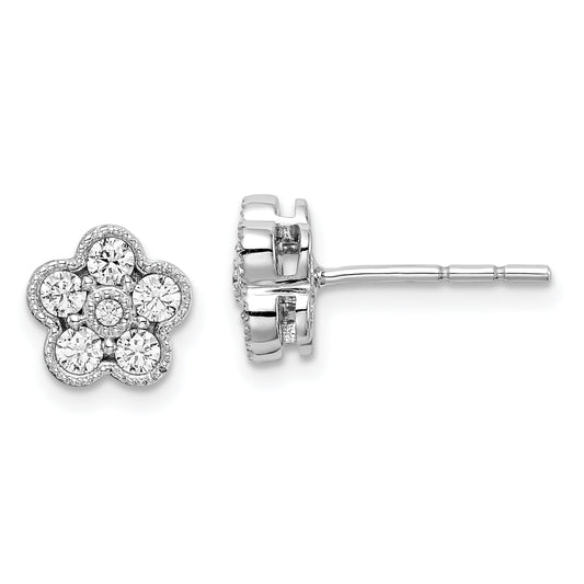 14K White Gold True Origin 1/2 Carat Lab Grown Diamond Vs Def Floral Post Earrings