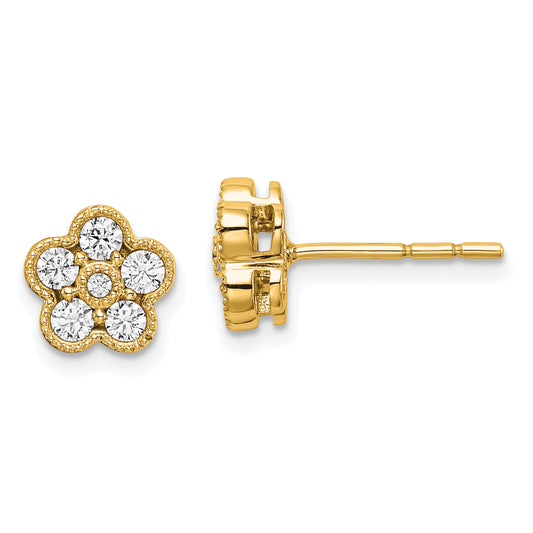 14K Yellow Gold True Origin 1/2 Carat Lab Grown Diamond Vs Def Floral Post Earrings
