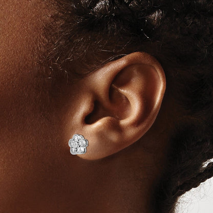 14K White Gold True Origin 3/4 Carat Lab Grown Diamond Vs Def Floral Post Earrings