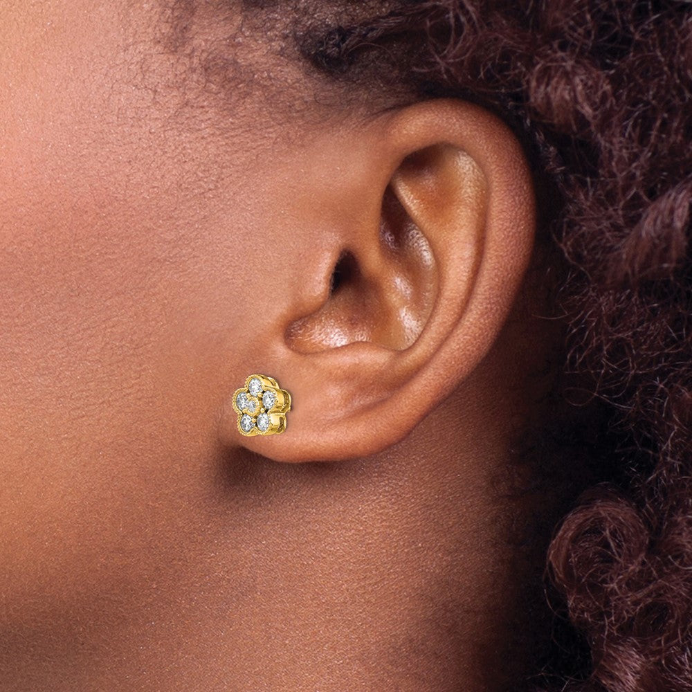 14K Yellow Gold True Origin 3/4 Carat Lab Grown Diamond Vs Def Floral Post Earrings