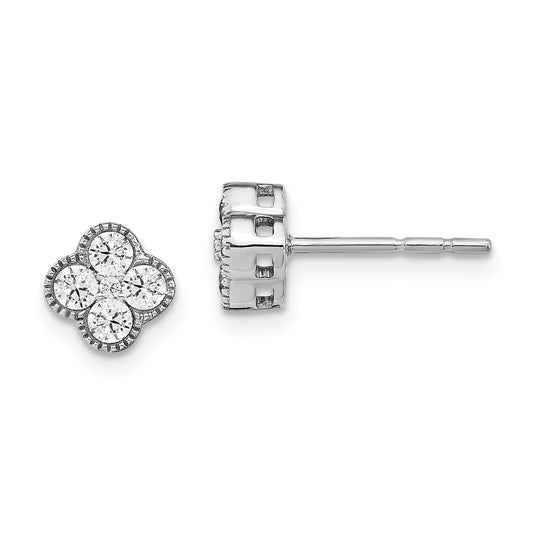 14K White Gold True Origin 1/2 Carat Lab Grown Diamond Vs Def Bloom Floral Post Earrings