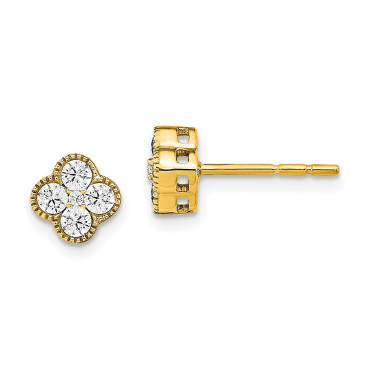 14K Yellow Gold True Origin 1/2 Carat Lab Grown Diamond Vs Def Bloom Floral Post Earrings