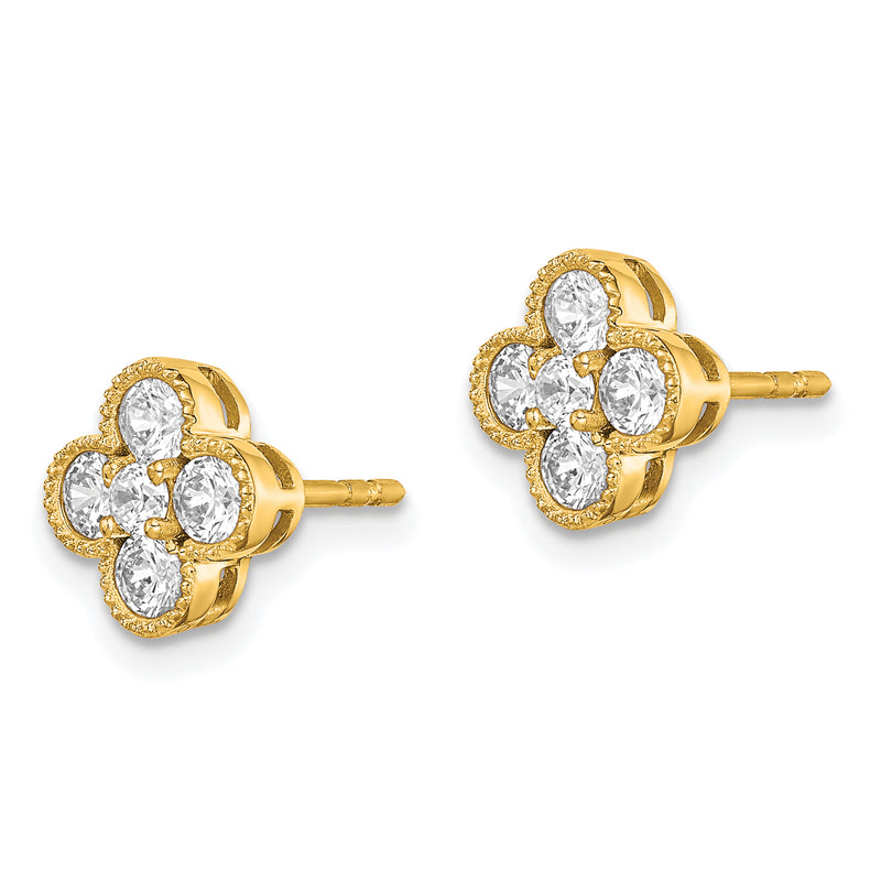 14K Yellow Gold True Origin 3/4 Carat Lab Grown Diamond Vs Def Bloom Floral Post Earrings