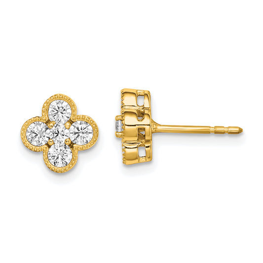 14K Yellow Gold True Origin 3/4 Carat Lab Grown Diamond Vs Def Bloom Floral Post Earrings