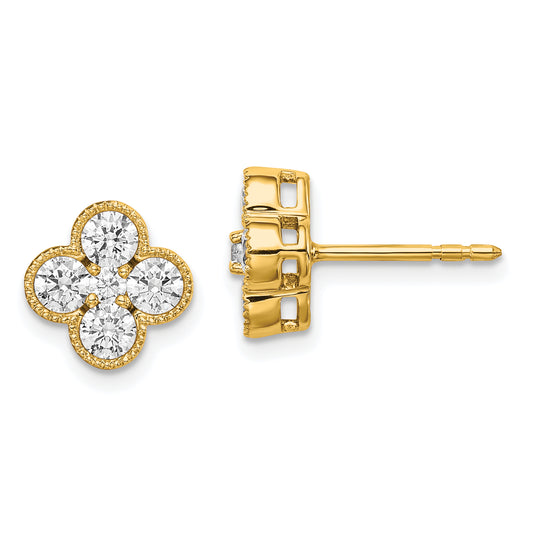 14K Yellow Gold True Origin 1 Carat Lab Grown Diamond Vs Def Bloom Floral Post Earrings