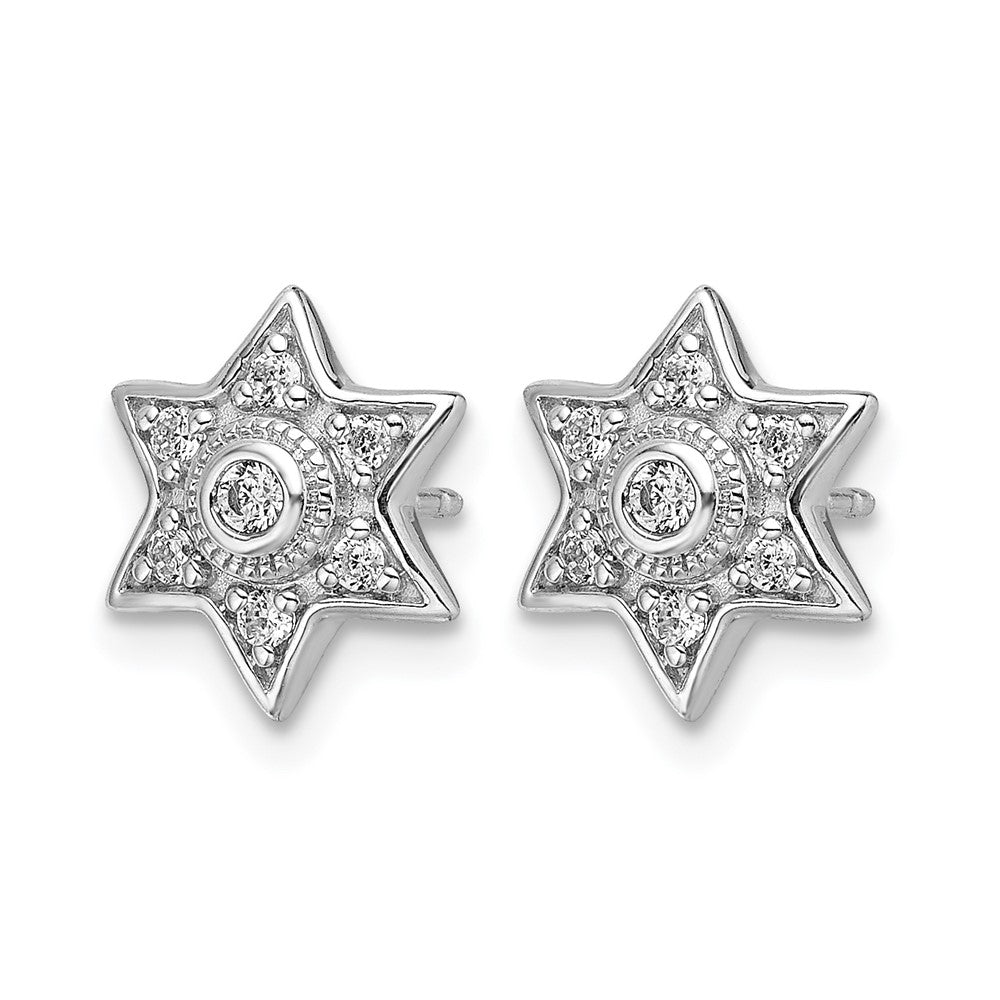 14k White Gold Real Diamond Six Pointed Star Post Earrings