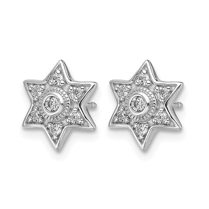 14k White Gold Real Diamond Six Pointed Star Post Earrings