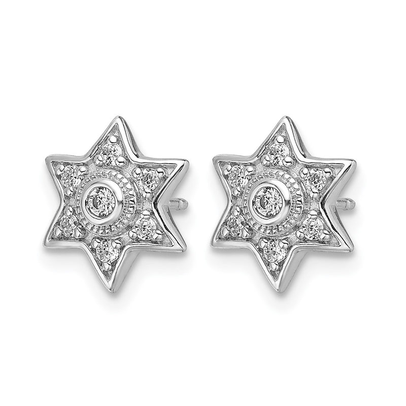 14k White Gold Real Diamond Six Pointed Star Post Earrings