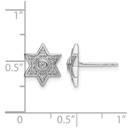 14k White Gold Real Diamond Six Pointed Star Post Earrings