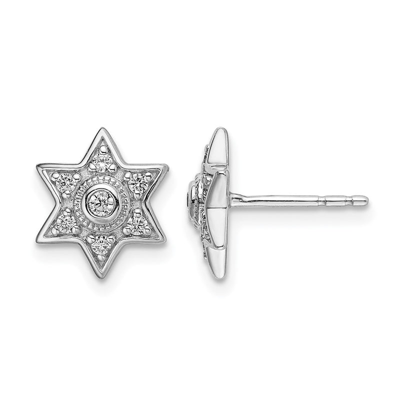 14k White Gold Real Diamond Six Pointed Star Post Earrings