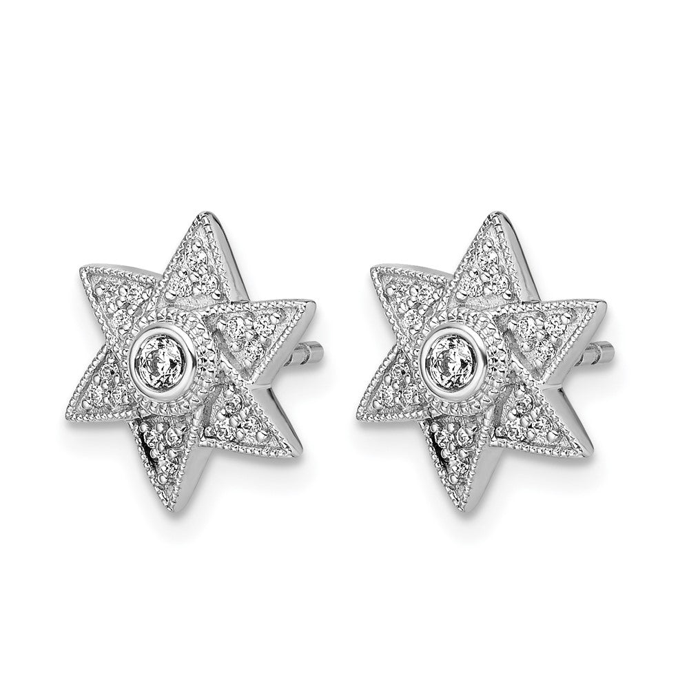 14k White Gold Real Diamond Six Pointed Star Post Earrings