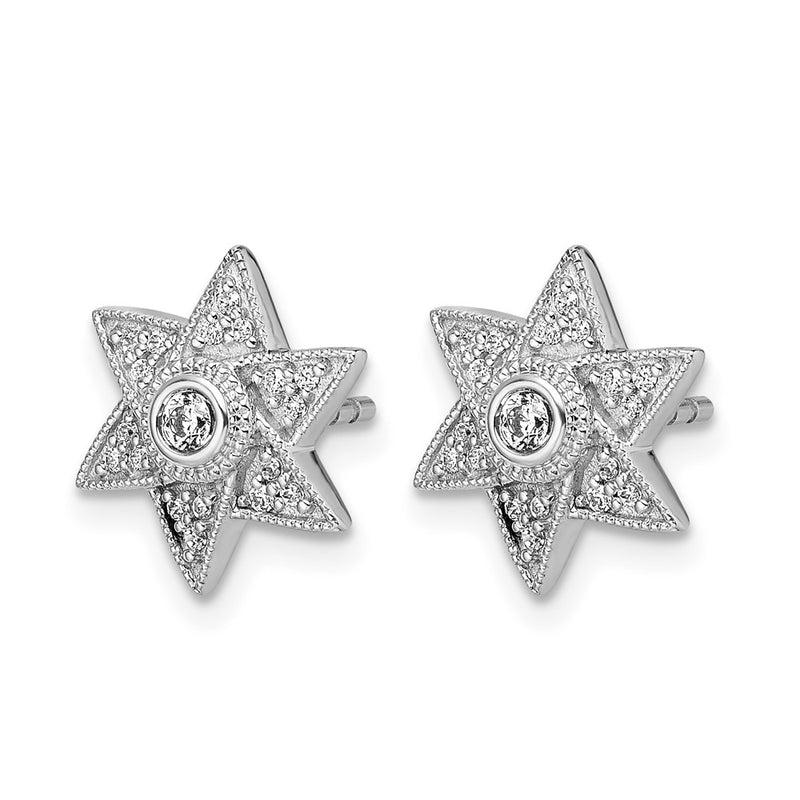 14k White Gold Real Diamond Six Pointed Star Post Earrings
