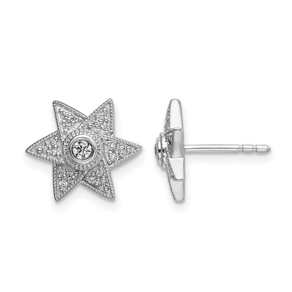 14k White Gold Real Diamond Six Pointed Star Post Earrings