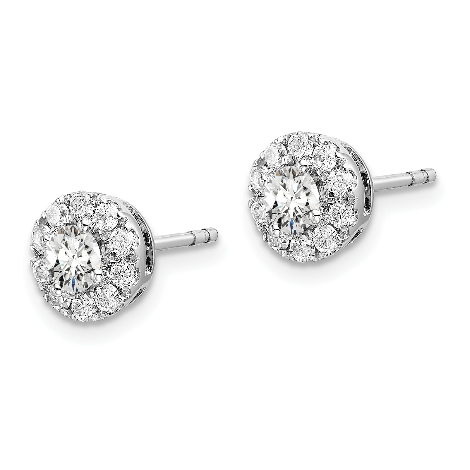 14k White Gold 3/4 Ct. Lab Grown Diamond VS/SI+ G+ Round Halo Post Earrings