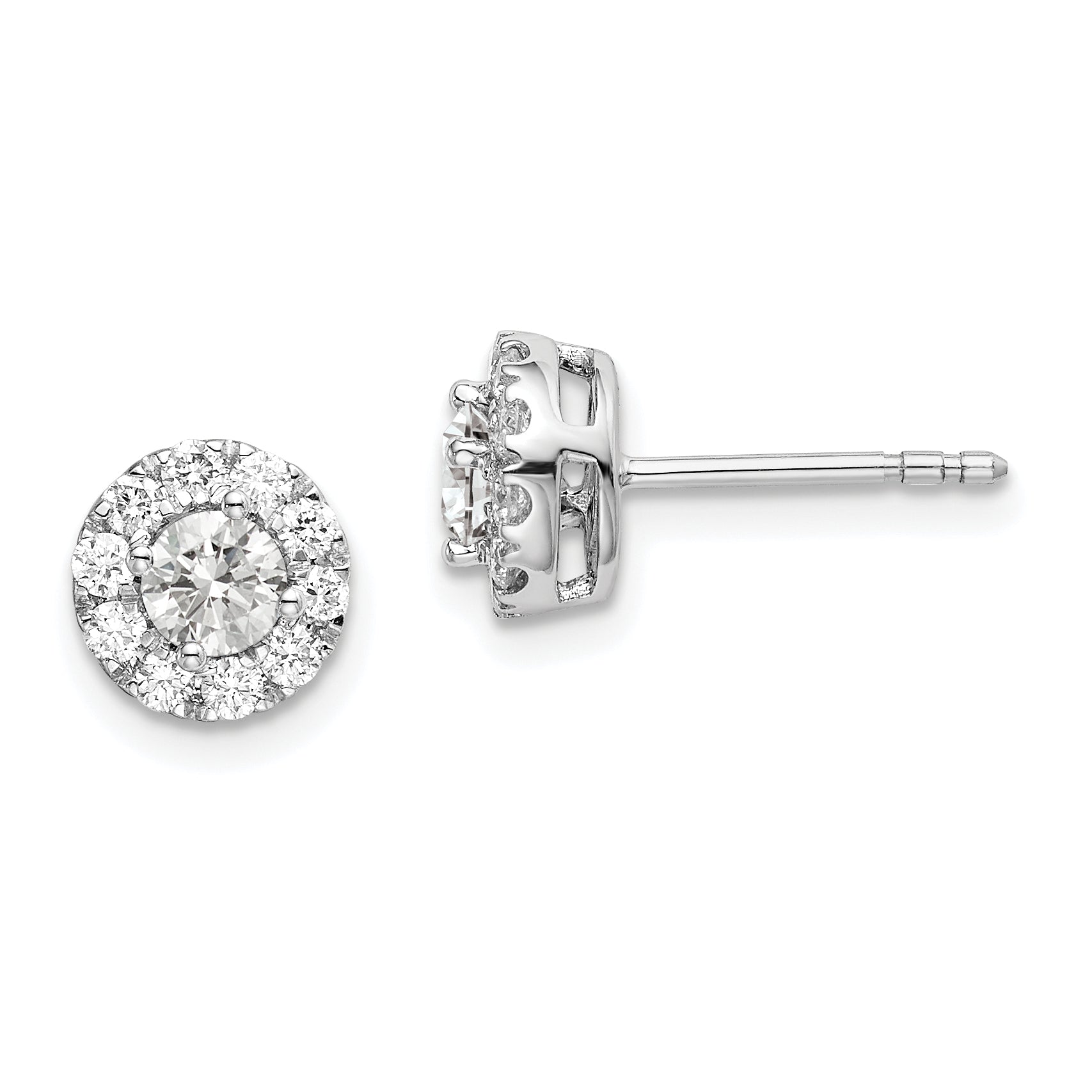 14k White Gold 3/4 Ct. Lab Grown Diamond VS/SI+ G+ Round Halo Post Earrings