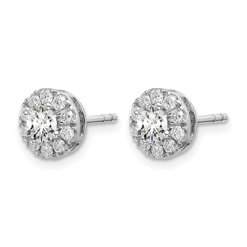 14k White Gold 1 Ct. Lab Grown Diamond VS/SI+ G+ Round Halo Post Earrings