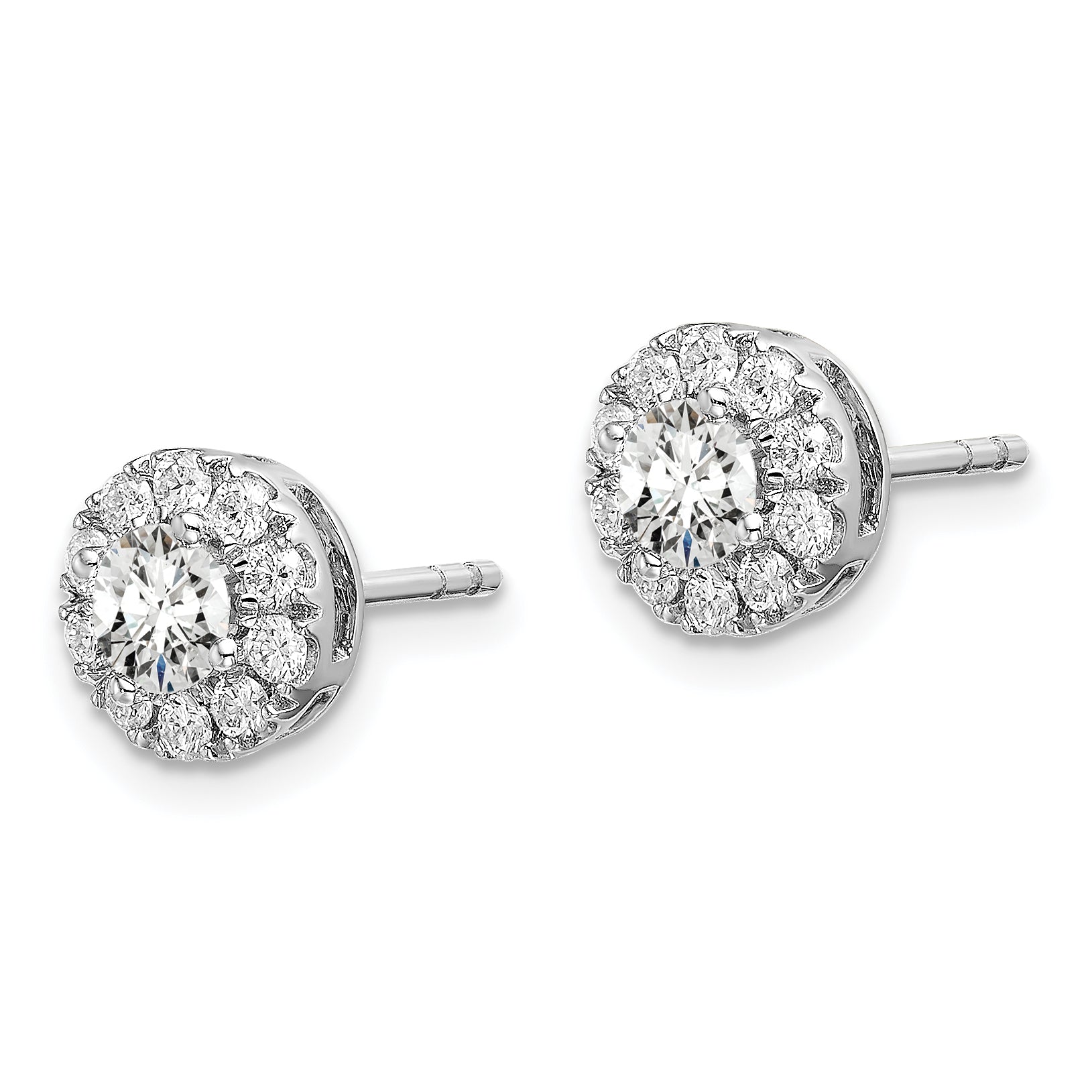 14k White Gold 1 Ct. Lab Grown Diamond VS/SI+ G+ Round Halo Post Earrings