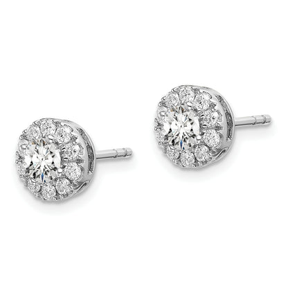 14k White Gold 1 Ct. Lab Grown Diamond VS/SI+ G+ Round Halo Post Earrings