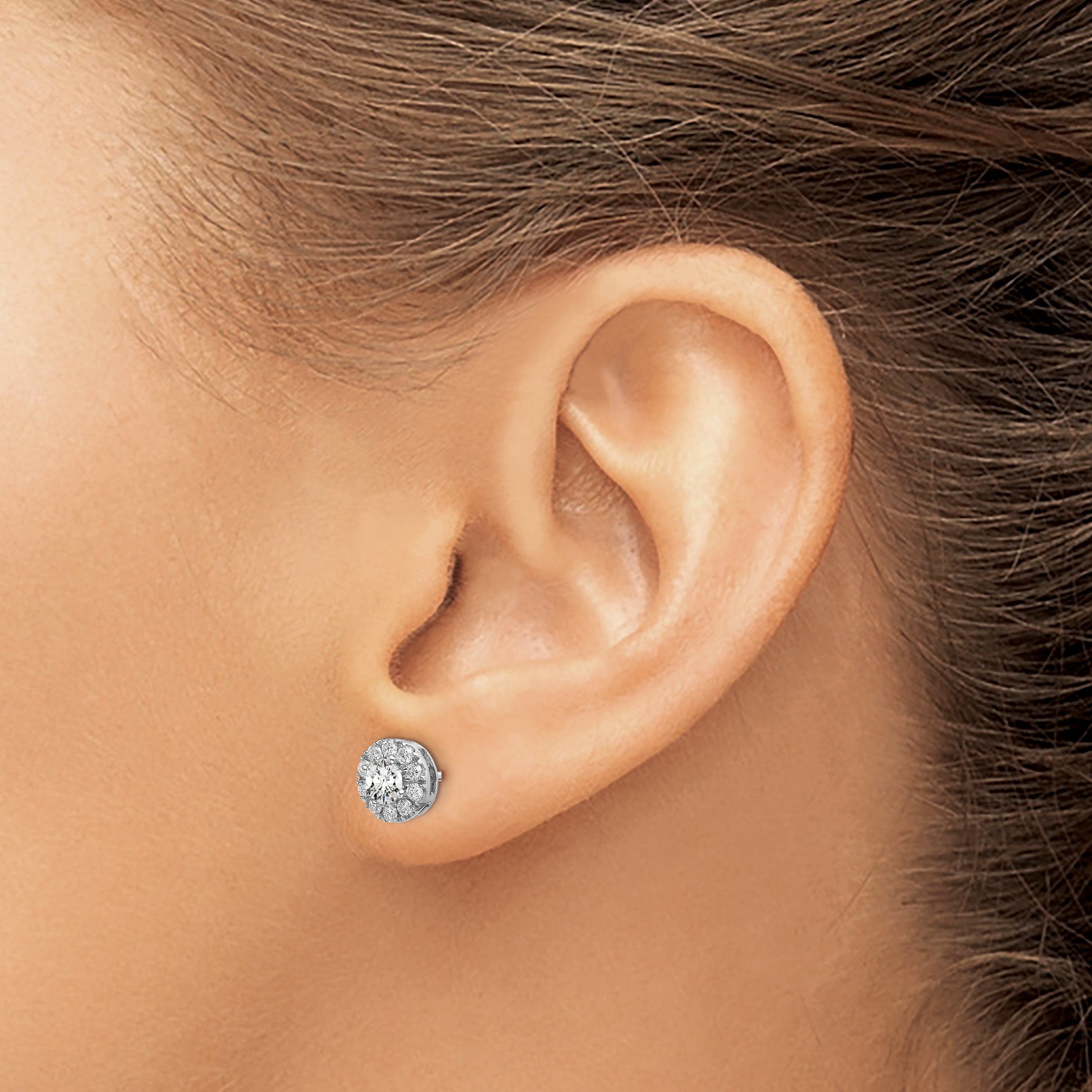 14k White Gold 1 Ct. Lab Grown Diamond VS/SI+ G+ Round Halo Post Earrings