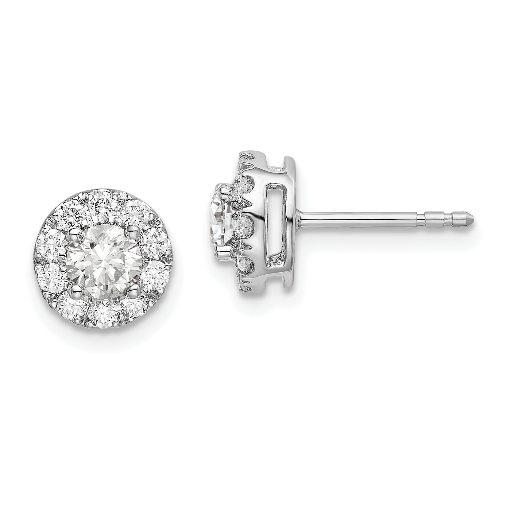 14k White Gold 1 Ct. Lab Grown Diamond VS/SI+ G+ Round Halo Post Earrings