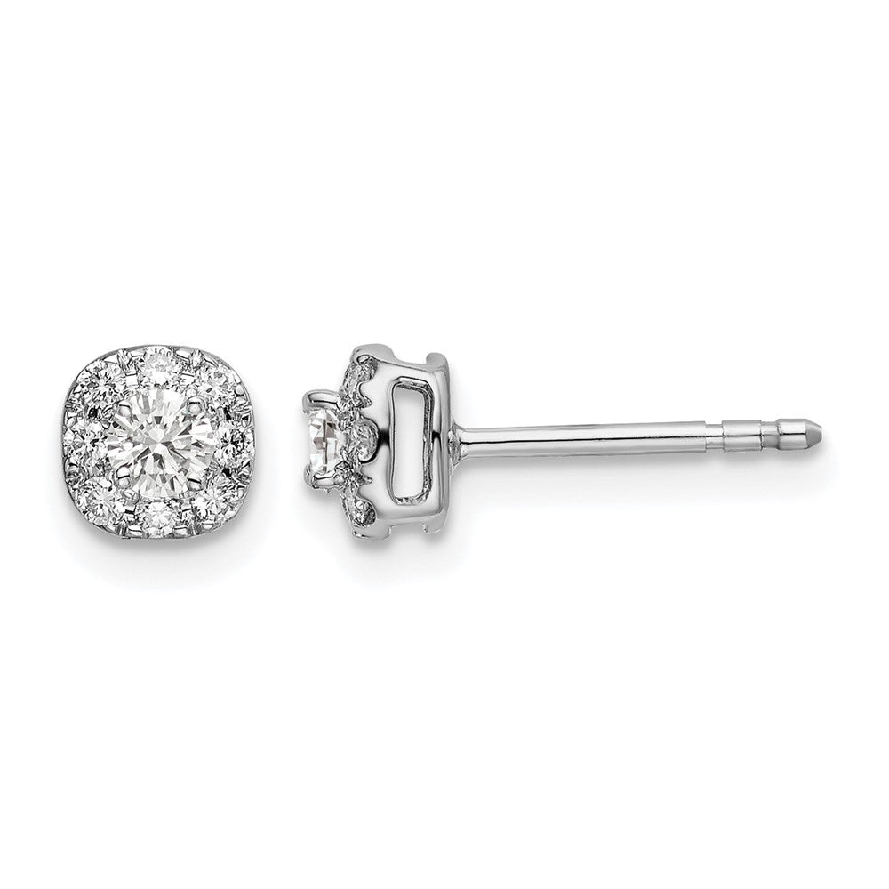 14k White Gold 1/3 Ct. Lab Grown Diamond VS/SI+ G+ Complete Cushion Halo Post Earrings