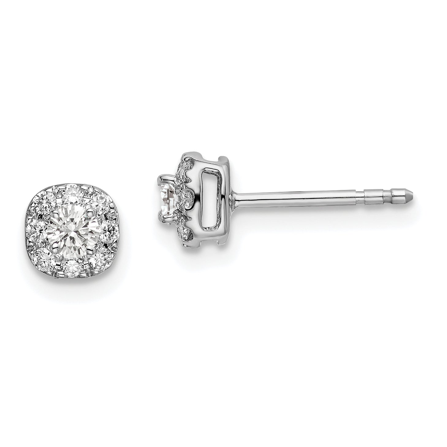 14k White Gold 1/3 Ct. Lab Grown Diamond VS/SI+ G+ Cushion Halo Post Earrings