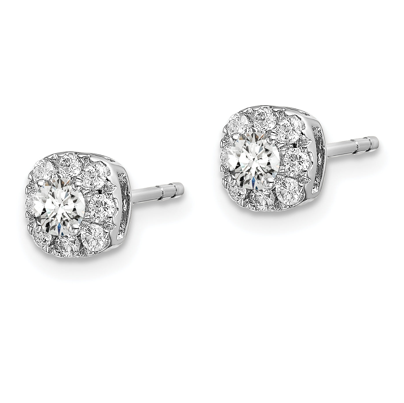 14k White Gold 1/2 Ct. Lab Grown Diamond VS/SI+ G+ Cushion Halo Post Earrings