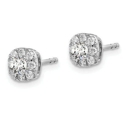 14k White Gold 1/2 Ct. Lab Grown Diamond VS/SI+ G+ Cushion Halo Post Earrings