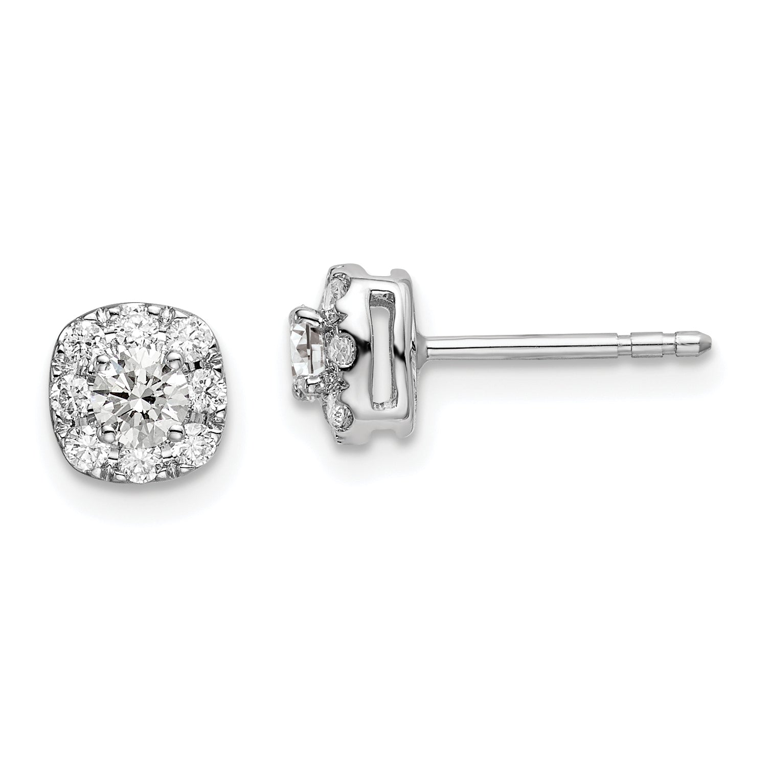 14k White Gold 1/2 Ct. Lab Grown Diamond VS/SI+ G+ Cushion Halo Post Earrings