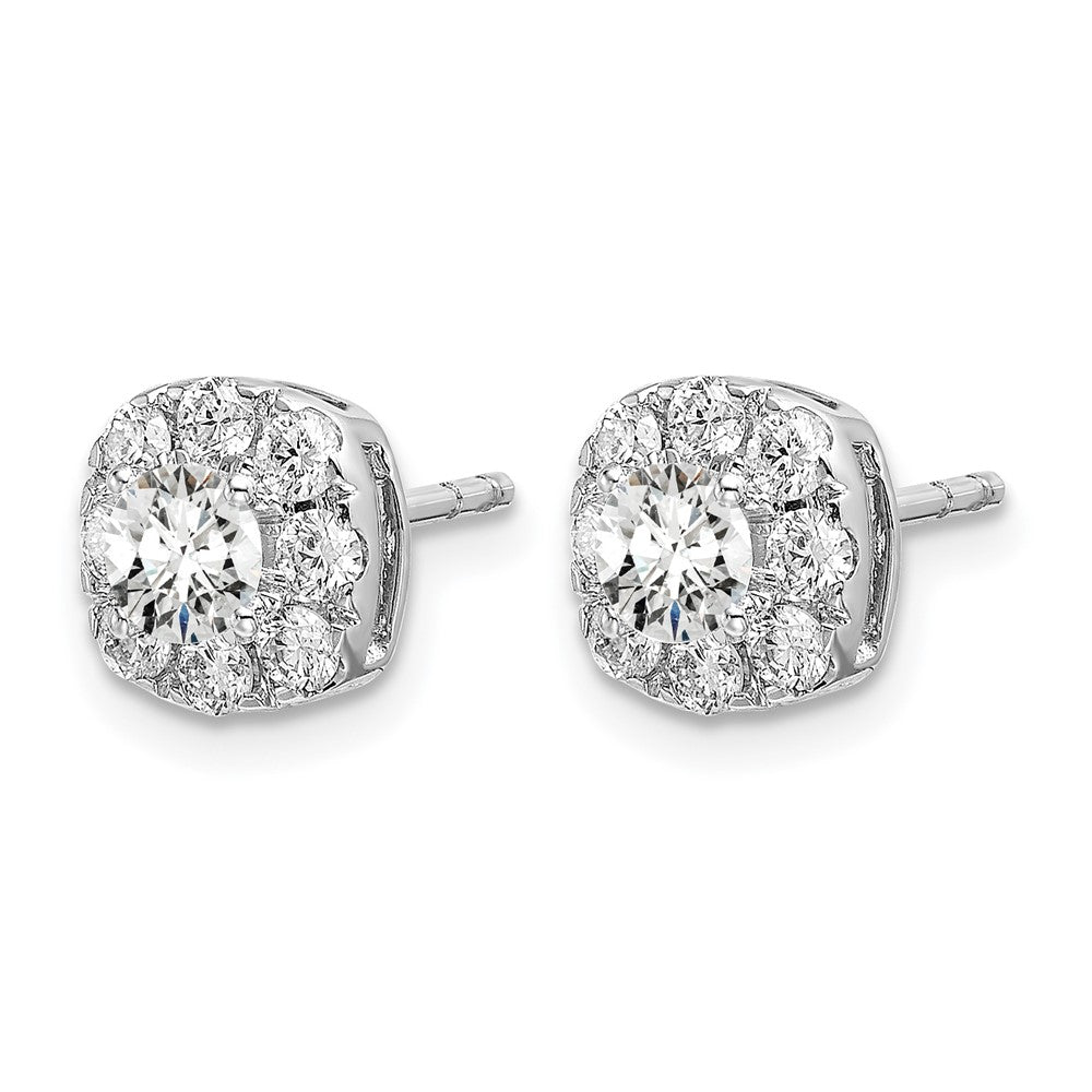 14k White Gold 1 Ct. Lab Grown Diamond VS/SI+ G+ Cushion Halo Post Earrings