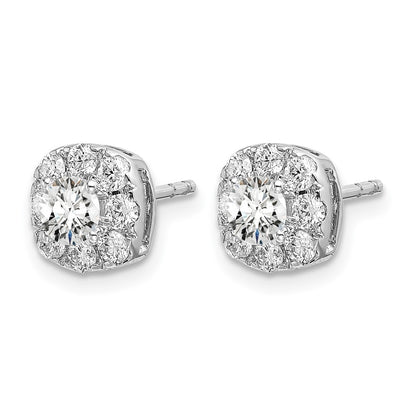 14k White Gold 1 Ct. Lab Grown Diamond VS/SI+ G+ Cushion Halo Post Earrings