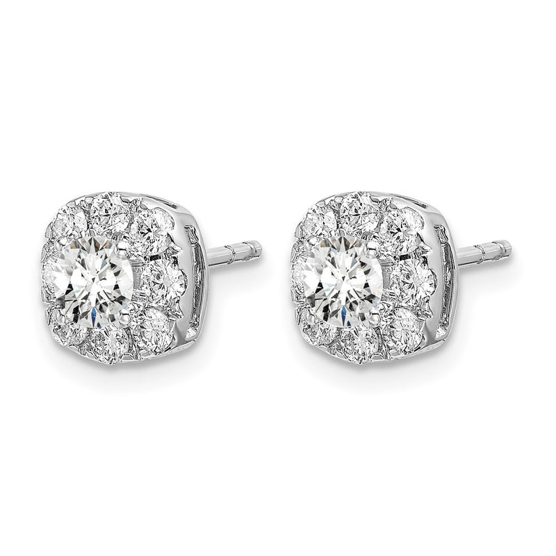 14k White Gold 1 Ct. Lab Grown Diamond VS/SI+ G+ Cushion Halo Post Earrings
