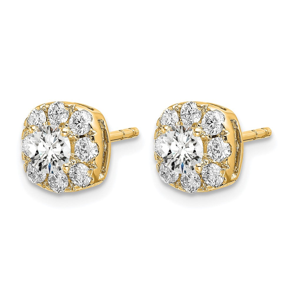 14k Yellow Gold 1 Ct. Lab Grown Diamond VS/SI+ G+ Complete Cushion Halo Post Earrings