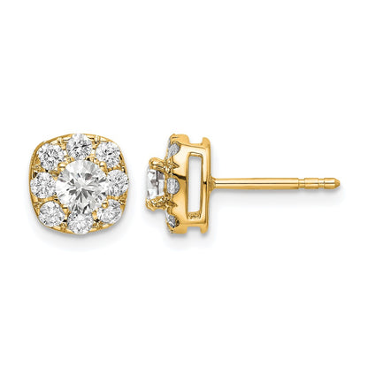 14k Yellow Gold 1 Ct. Lab Grown Diamond VS/SI+ G+ Complete Cushion Halo Post Earrings
